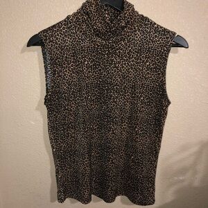 Sleeveless Cheetah Print Turtle Neck Blouse